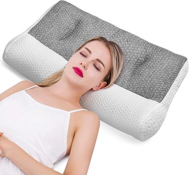 М'яка ергономічна подушка для голови Подушка для шиї, бічна подушка для сну і для запобігання хропіння, ортопедична подушка, подушка для полегшення болю в шиї (М - 48x74 см, білий)