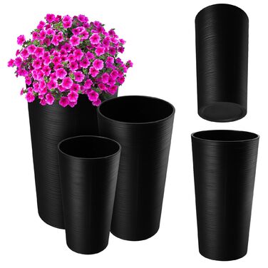 Набір горщиків KADAX (3 шт) з дерев'яною стружкою, чорний, 19.25/30 см