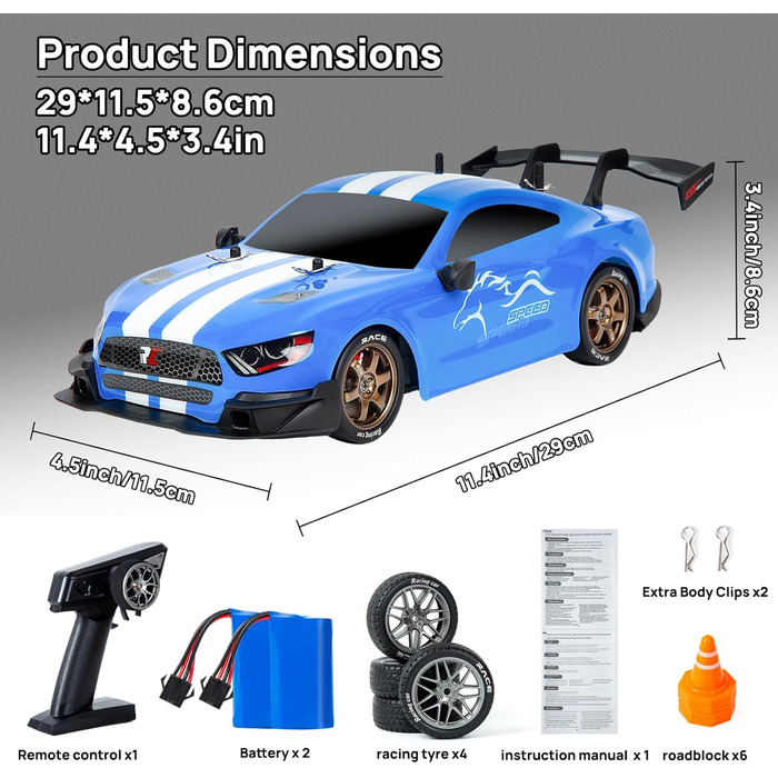 RC Автомобіль для дрифту 1:14 4WD, радіокерування, синій - іграшка для дітей та дорослих