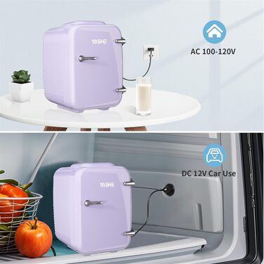 Міні-холодильник YASHE, 4 літри: для косметики, напоїв, 220V AC/ 12V DC, термоелектричне охолодження та нагрівання, для спальні, офісу, гуртожитку, авто (фіолетовий)