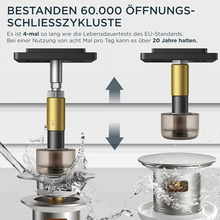 Змішувач для ванної кімнати Forious, водоспад, одноручний, хром, висота виливу 80 мм, економія води та енергії