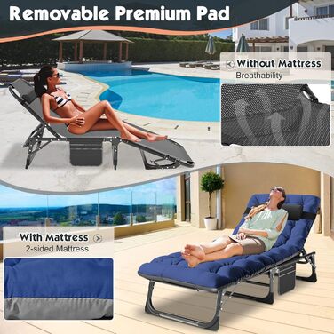Лежанка для відпочинку MOPHOTO, розкладна для саду з матрацом, регульована спинка та підніжка, портативна, для дому та вулиці, складна (зелене дитяче ліжко, килимок) (чорний + синій)