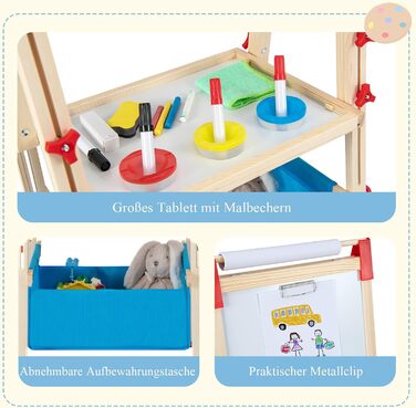 Дитяча мольберт GOPLUS 3-в-1: дошка-магніт, дошка для малювання, тримач для паперу та аксесуари, регульована висота, 3-8 років