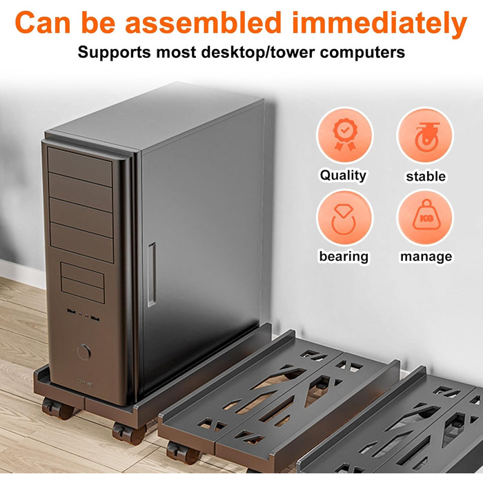 Підставка для комп'ютера SPORWAY: регульована платформа для системного блоку з 4 колесами, чорна