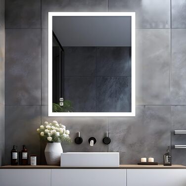 Дзеркало для ванної кімнати LISA LED 80x60 см з підсвічуванням, сенсорне регулювання, 3 кольори світла, антизапарювання