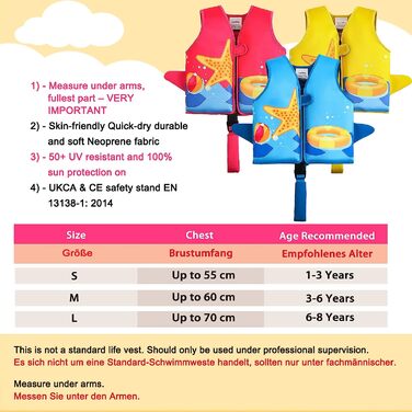 Рятувальний жилет з неопрену vveWin для дітей із захисною пряжкою, знімний поплавок для малюків у віці 1,2,3,4,5,6,7,8 років, для дівчаток і хлопчиків, m Blue