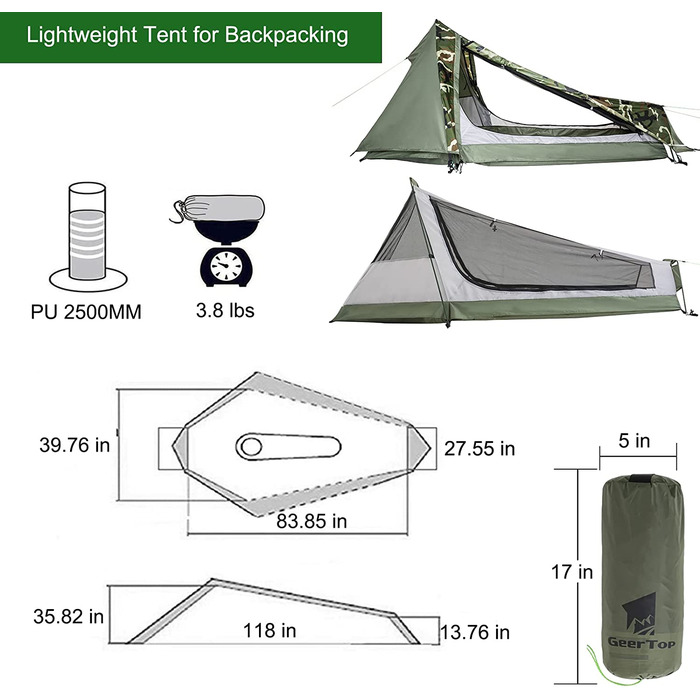 Похідна похідна намет-міні-рюкзак GEERTOP Bivvy, легкий - 213 x 101 x 91 см на годину (1,5 кг) -1 людина від 3 до 4 років