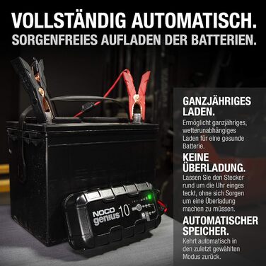 NOCO GENIUS10: Інтелектуальне зарядне пристрій для акумуляторів 6V/12V - Автоматичний підтримуючий заряд, сульфатор, захист від перевантаження, температурна компенсація - Для свинцево-кислотних та літієвих акумуляторів