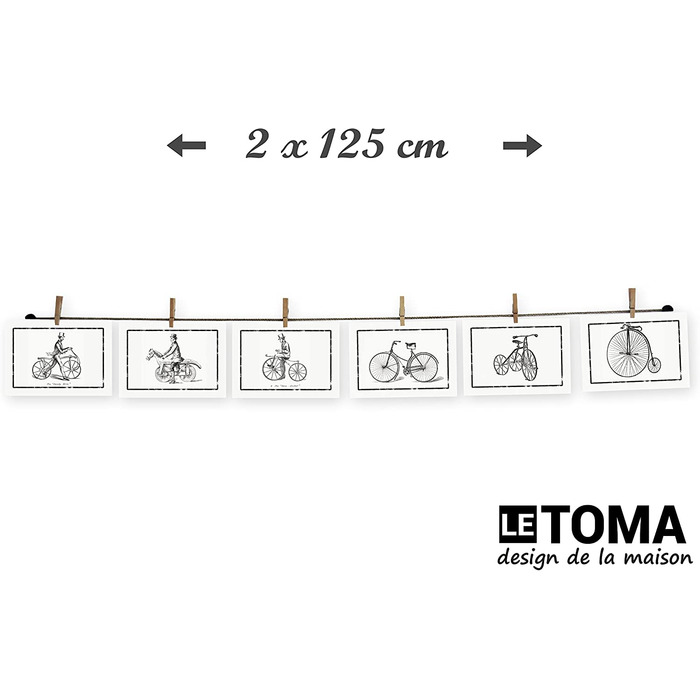 ЛеТОМА - мотузка для фотографій з 16 затискачами, включаючи запатентований тримач для мотузки, ідеально підходить для швидкого розвішування фотографій і листівок-мотузка для фотографій з високоякісної натуральної конопель-ручна робота в Німеччині (125 см 