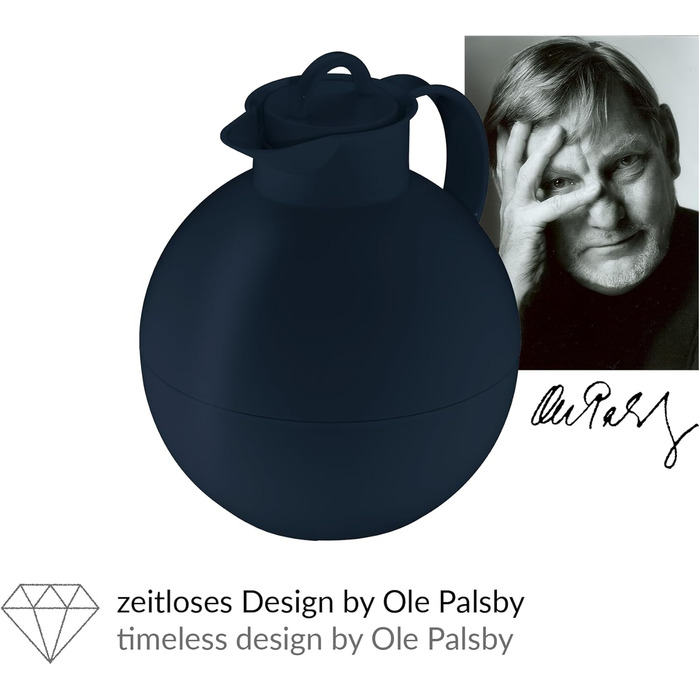 Термокружка Alfi KUGEL 0.94л, темно-синій матовий пластик, з термоізоляцією, з скляною вставкою, з поворотним закриттям, дизайнерська модель, кулькоподібна термокружка, ідеальна для кави та чаю, BPA-free, 940 мл, темно-синій матовий