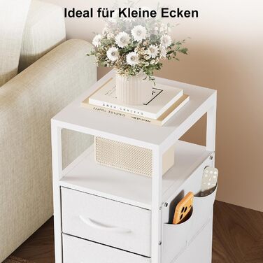 Нічний столик з підзарядкою та LED-підсвіткою, білий, 25x30x60 см, з 3 висувними ящиками, полицею та USB/Type-C портами