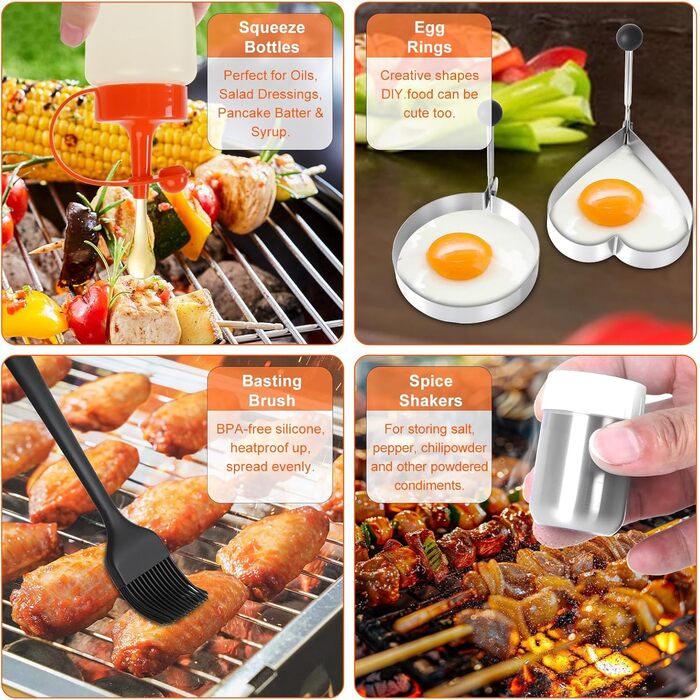 Набір гриль-посуду, 28 предметів: професійний набір з нержавіючої сталі з сумкою, подарунок на День народження, Різдво для чоловіків, для саду та кемпінгу, BBQ