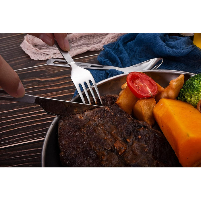 Набір туристичного посуду iBasingo Titan 3 шт. (вилка, ложка, ніж) з нержавіючої сталі - для кемпінгу, риболовлі, пікніків, грилів