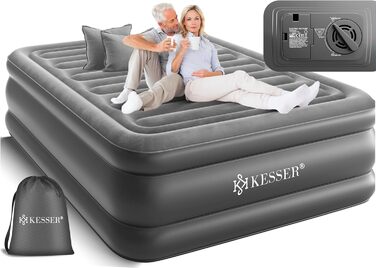 Надувна матрац KESSER® з електричним насосом, 203x152.5x51 см, для дому та кемпінгу, сірий/антрацит