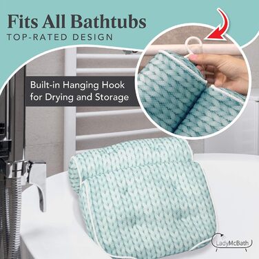 Подушка для ванни Lady McBath – розкішна подушка для ванни з підтримкою шиї та спини, потужні присоски, можна прати в машині, аксесуар для ванни для релаксації (блакитний)