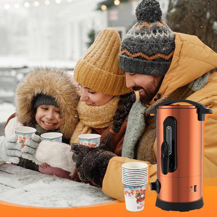 Глювайнер Cecaylie: електрочайник для глінтвейну з нержавіючої сталі, 8 л, з термостатом, краном та індикатором рівня (мідний)