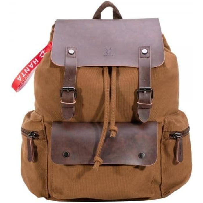 Рюкзак Hanta Nature Backpack Canvas 25L зі шкіри та брезентової тканини туристичний рюкзак для екскурсій, кемпінгу, повсякденний рюкзак для чоловіків та жінок зі шкіряними ременями та блискавкою (коричневий)