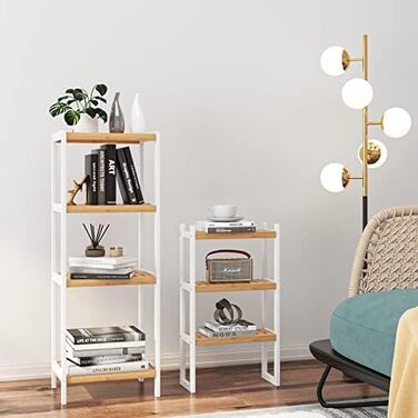 Стелаж для ванної кімнати та кухні FOREHILL з 7 полицями (160x36x28 см) - бамбук та білий