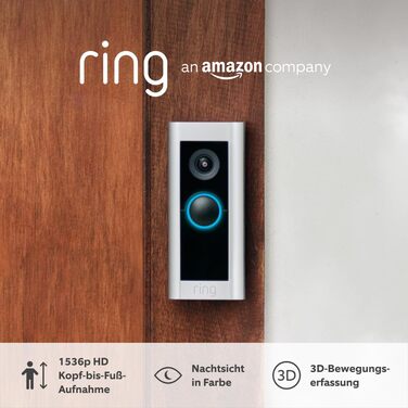 Відеодзвінок Ring Pro з кабелем (раніше Video Doorbell Pro 2) від Amazon | Дзвінок з камерою, 1536p HD відео, панорамний огляд, 3D-детектор руху, Wi-Fi, дротове підключення. Тільки пристрій