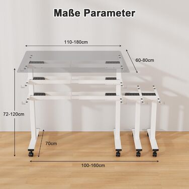 Регульований стіл JUMMICO з міцним підйомним механізмом (2 мотори, 3 пам'яті) 100x140 см, білий