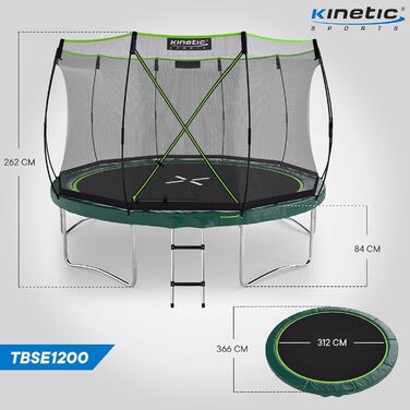 Батут Kinetic Sports Bungee Safety Elite Ø 366 см для дітей та дорослих (темно-зелений) - AirMAXX, без пружин, вуличний