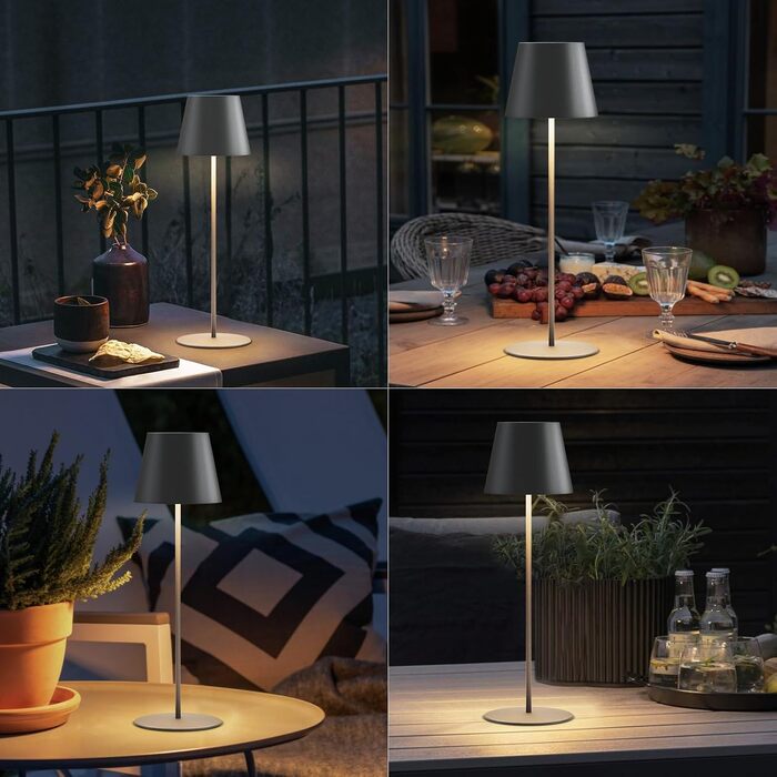 Набір з 2 LED-лампах настільних бездротових, акумуляторні USB-C, диммування, сенсорне керування, для вулиці, для ресторану, кемпінгу, бару, тераси (чорний)