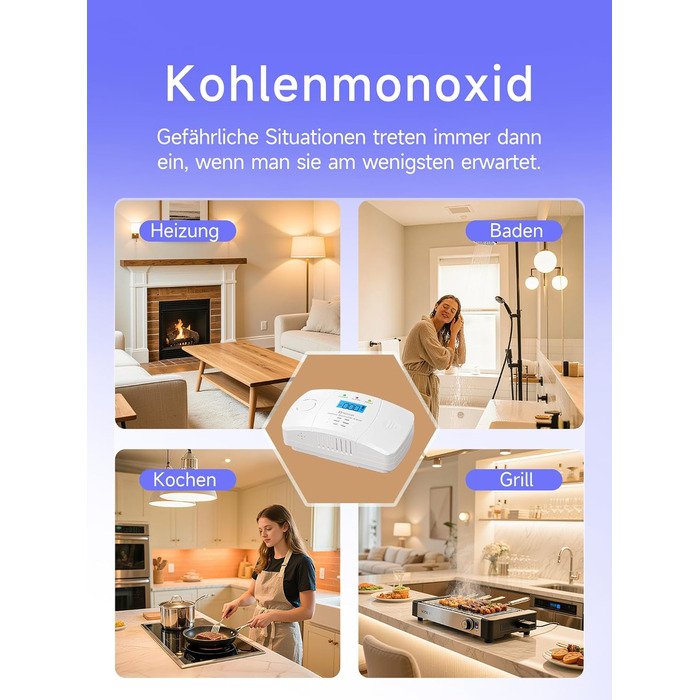 Датчик CO Heimann 722ESY з Wi-Fi, 10 років служби, сумісний з Tuya/SmartLife, EN50291