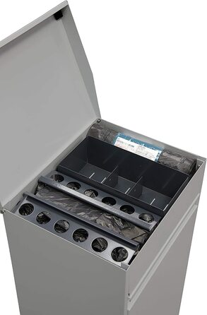 Сталевий кошик для сміття Arregui Top CR222-B з ящиком для зберігання з кришкою, системою відділення сміття з 2 внутрішніми пластиковими знімними відрами з ручкою, 2x17l (34 л), світло-сірого кольору