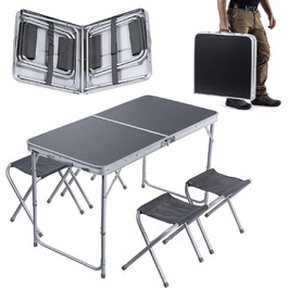Набір кемпінгових меблів KADAX, Кемпінговий стіл зі складними стільцями, Розкладний стіл з 4 кріслами, Регульований по висоті набір сидінь, Розкладний стіл, Багатофункціональний стіл для кемпінгу (сріблясто-сірий)