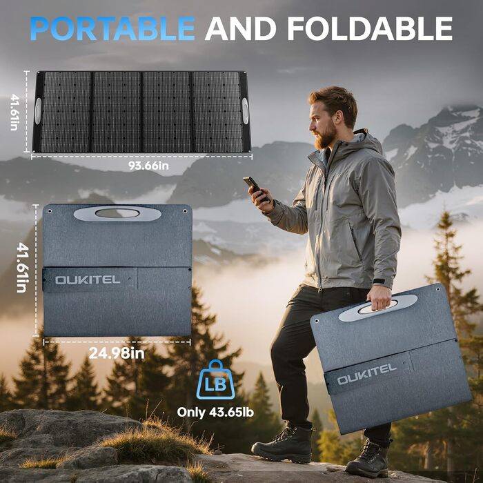 Портативна електростанція 1024Wh LiFePO4, сонячний генератор з 4 роз'ємами AC 1800W (3600W пік), 100W USB-C, швидка зарядка, UPS, для кемпінгу, RV, надзвичайних ситуацій (P1000E PLUS+PV400 сонячна панель)