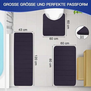 Килимок для ванної кімнати нековзний набір килимків для ванної кімнати з піни з ефектом пам'яті килимок для ванної кімнати супер м'який і вбираючий Килимок для ванної кімнати для ванної кімнати, ванни та туалету ( ) (темно-сірий, 60 x 80U60 x 60 43 x 120 