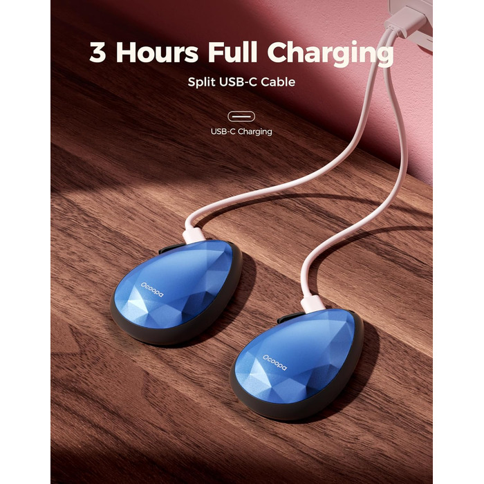 Електричні грілки для рук OCOOPA 2 шт., стильні, у формі діаманта з магнітом, перезаряджаються, для жінок, подарунок на Новий рік, для Рейно, піших прогулянок, кемпінгу, блакитні