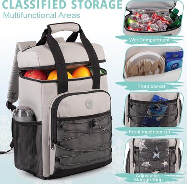 Рюкзак-холодильник з м'яким ручним захопленням, легкий та ізольований, водовідштовхуючий, велика місткість – ідеальний для жінок та чоловіків для пляжу, кемпінгу, пікніка, риболовлі та піших прогулянок (Сірий)