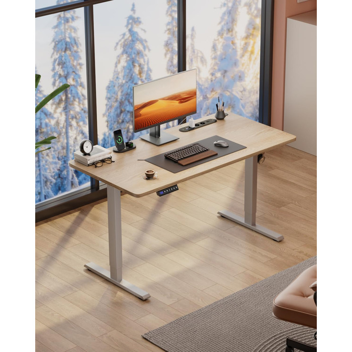 Регульований стіл з підняттям, USB-зарядкою та розеткою, 100 x 60 см. Електричний стіл, регульований комп'ютерний стіл з пам'яттю 3-х функцій, білий (горіх, 100 x 60 см)
