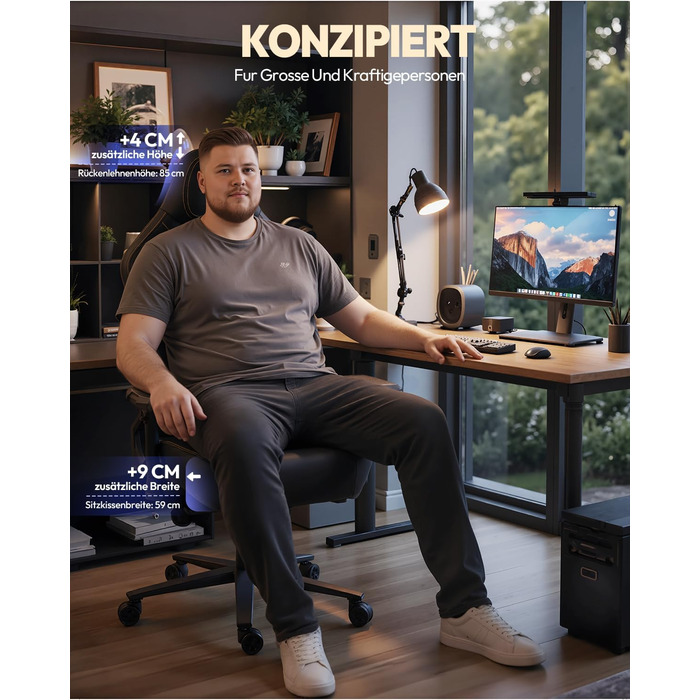 Ігровий крісло Dowinx 200 кг, ергономічний офісний крісло з 4D підлокітниками та підтримкою попереку, регульована висота, чорний