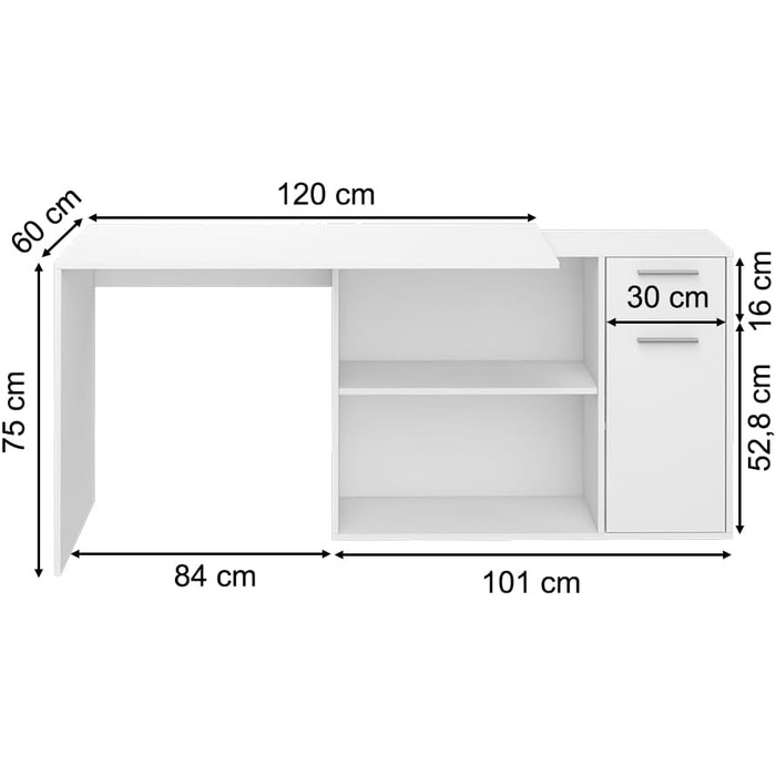 Стіл кутовий Vicco Robin, білий, 120 х 60 см