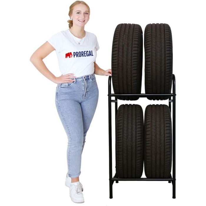 Стелаж для шин PROREGAL CARRERO 104x55x40 см, 4 шини, 2 рівня, чорний. Стелаж для гаража, майстерні, складу, підвалу
