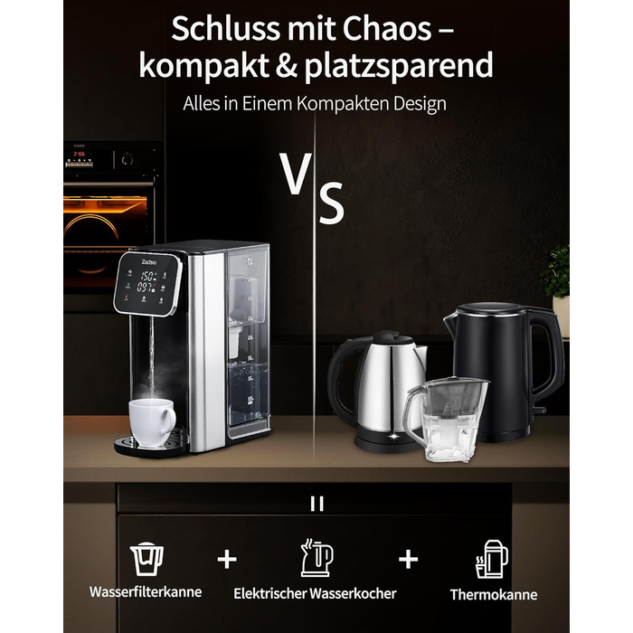 ЗACHVO Дозатор гарячої води UR05-2200W: миттєве гаряче водопостачання, 4 температурні режими, 3 об'єми, 4л бак, компактний та енергоефективний, захист від перегріву, дитячий замок, для кухні та офісу, фільтр з активованого вугілля