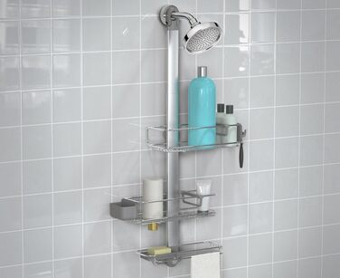 Душова кабіна з гачком, підвісна душова полиця, полиця для ванної кімнати без свердління, 5 років гарантії (великий регульований кедді (82 см-100 см), нержавіюча сталь анодований алюміній), 1101