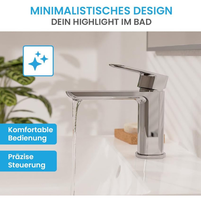 Змішувач для ванної кімнати Bächlein Mizarela, хром, з керамічним картриджем, плоский вилив, комплект для монтажу