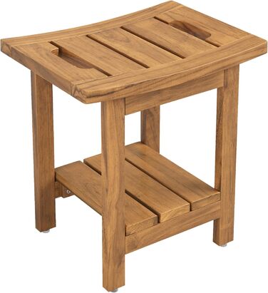 Дзеркало для ванної кімнати LUE BONA з масивного тикового дерева, квадратна лавка для ванної кімнати з дерева, водонепроникний стілець для душу, спа та ванної кімнати, 39.9×29.5×41.4см, (Натуральне тикове дерево)