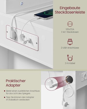 Трюмо VASAGLE з LED-підсвічуванням, дзеркалом та ящиками, 40 x 125 x 140 см, сучасний дизайн, колір