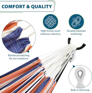 Гамак Vivere Doppel Baumwolle з підставкою, 250 см, помаранчевий (Orange Punch)