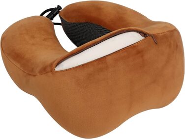 Набір подушок для шиї WELLGRO з 3D маскою для сну і затичками для вух - знімний чохол - Застібка-блискавка з піноматеріалу з ефектом пам'яті - в комплекті. Сумка для зберігання - Дорожня подушка-вибір кольору, колір (коричневий)