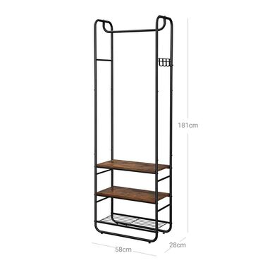 Вішалка для одягу з полицею для взуття - вінтажний коричневий + чорний