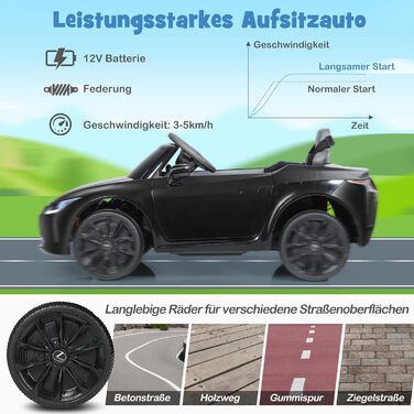 Дитячий електромобіль Lexus COSTWAY 12V з пультом, LED, музикою, USB, чорний