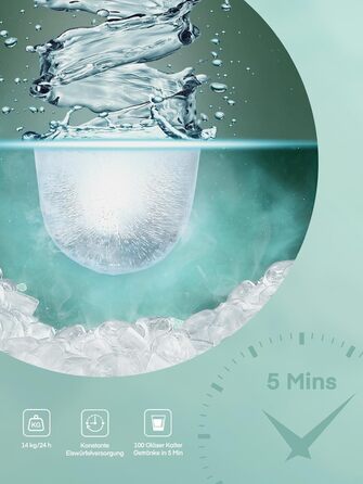 Льодогенератор FOHERE 14 кг/добу, швидке виробництво льоду (5 хв), 2 розміри кулеподібного льоду, самоочищення, м'ятний колір