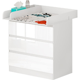 Комод-пеленальник WOLTU з пеленальним столиком, 3 висувні ящики, захист від перекидання, 86 см, білий