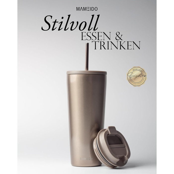 Термокружка MAMEIDO з трубочкою 700 мл, з кришкою та нержавіючою сталі, подвійні стінки, ізольована, не протікає, для кави на виніс (Рожевий Кварц) 700 мл Рожевий Кварц