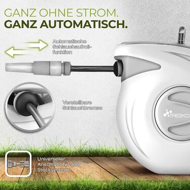 Трьохкамерний шланг TRESKO® з роликом для шланга, 30+2 м, з ручною лійкою, поворотний на 180°, для саду, автоматичний, з кріпленням для стіни та монтажним матеріалом